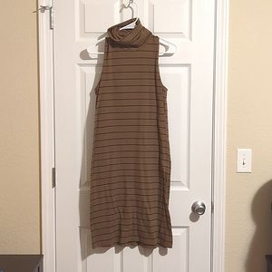 Turtle neck green and black striped dress